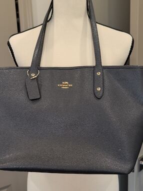 Coach Dark Gray Tote Bag with Gold Hardware